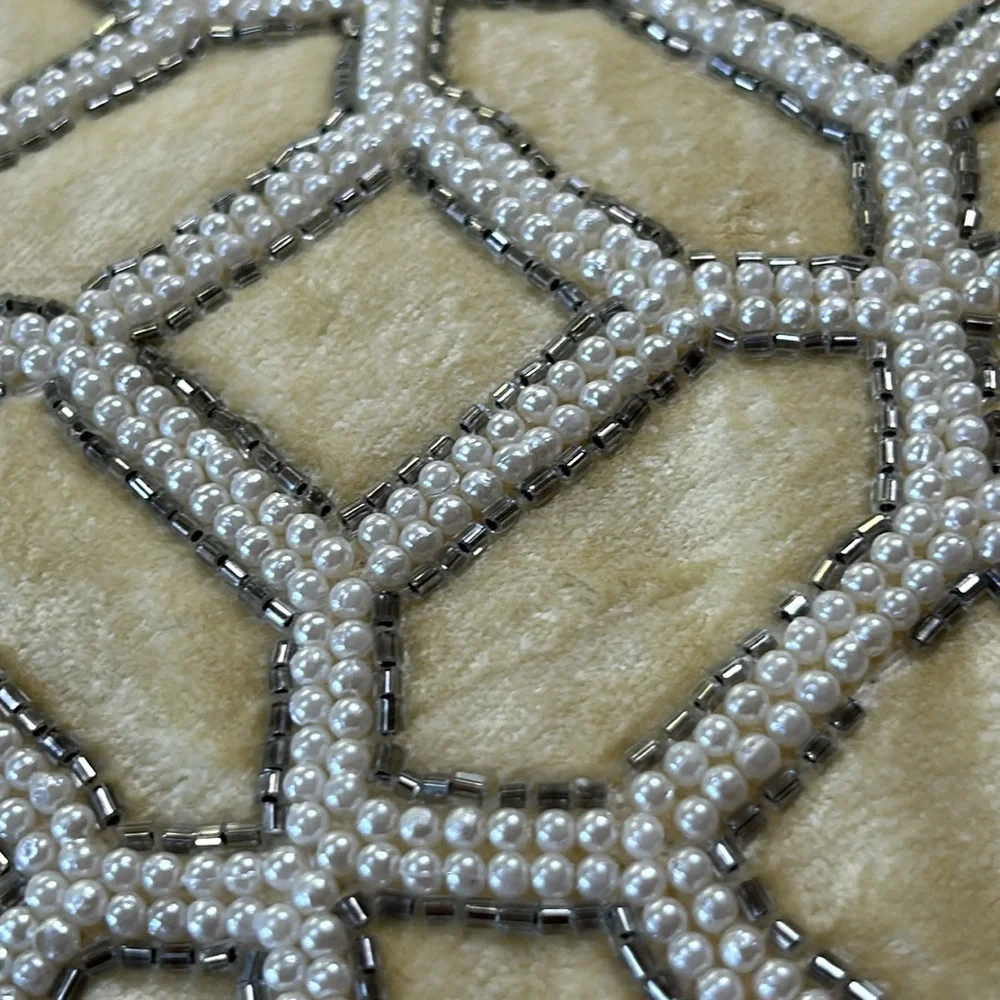 Artistic Accents 14”x24” accent pillow with silver beads and white pearl beads.